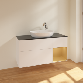 Тумба под раковину Villeroy & Boch Finion 120х50,1 см с подсветкой МДФ белый матовый лак/стекло черное матовое F952HFMT