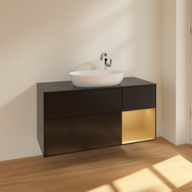 Тумба под раковину Villeroy & Boch Finion 120х50,1 см с подсветкой МДФ черный матовый лак/стекло черное матовое F952HFPD