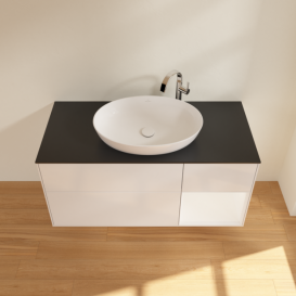 Тумба під раковину Villeroy & Boch Finion 120х50,1 см з підсвіткою МДФ білий глянцевий лак/скло чорне матове F952MTGF