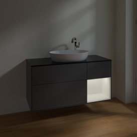 Тумба под раковину Villeroy & Boch Finion 120х50,1 см с подсветкой МДФ антрацит матовый лак/стекло черное матовое F952MTGK