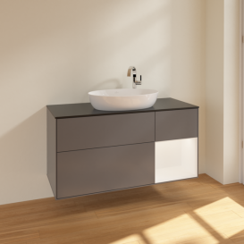 Тумба под раковину Villeroy & Boch Finion 120х50,1 см с подсветкой МДФ антрацит матовый лак/стекло черное матовое F952MTGK