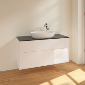 Тумба под раковину Villeroy & Boch Finion 120х50,1 см с подсветкой МДФ белый матовый лак/стекло черное матовое F952MTMT