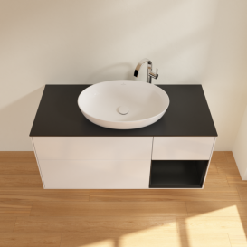 Тумба під раковину Villeroy & Boch Finion 120х50,1 см з підсвіткою МДФ білий глянцевий лак/скло чорне матове F952PDGF