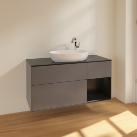 Тумба под раковину Villeroy & Boch Finion 120х50,1 см с подсветкой МДФ антрацит матовый лак/стекло черное матовое F952PDGK