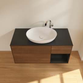 Тумба под раковину Villeroy & Boch Finion 120х50,1 см с подсветкой МДФ шпон грецкого ореха/стекло черное матовое F952PDGN