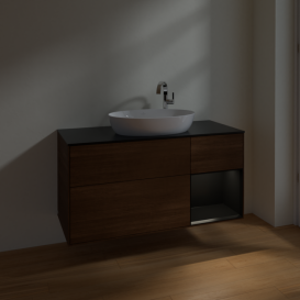 Тумба под раковину Villeroy & Boch Finion 120х50,1 см с подсветкой МДФ шпон грецкого ореха/стекло черное матовое F952PDGN