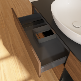 Тумба под раковину Villeroy & Boch Finion 120х50,1 см с подсветкой МДФ шпон грецкого ореха/стекло черное матовое F952PDGN