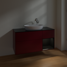 Тумба под раковину Villeroy & Boch Finion 120х50,1 см с подсветкой МДФ пион матовый лак/стекло черное матовое F952PDHB