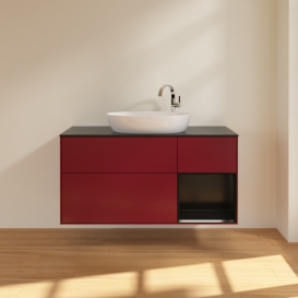 Тумба под раковину Villeroy & Boch Finion 120х50,1 см с подсветкой МДФ пион матовый лак/стекло черное матовое F952PDHB