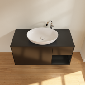 Тумба под раковину Villeroy & Boch Finion 120х50,1 см с подсветкой МДФ черный матовый лак/стекло черное матовое F952PDPD