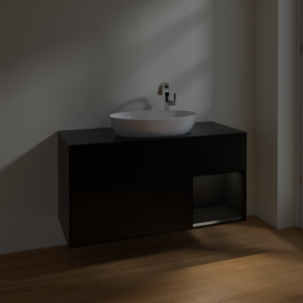 Тумба под раковину Villeroy & Boch Finion 120х50,1 см с подсветкой МДФ черный матовый лак/стекло черное матовое F952PDPD