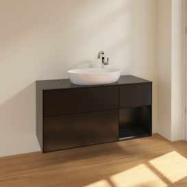 Тумба под раковину Villeroy & Boch Finion 120х50,1 см с подсветкой МДФ черный матовый лак/стекло черное матовое F952PDPD