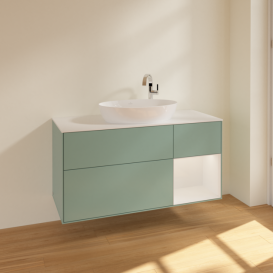 Тумба под раковину Villeroy & Boch Finion 120х50,1 см с подсветкой МДФ оливковый матовый лак/стекло белое матовое F951GFGM