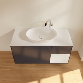 Тумба под раковину Villeroy & Boch Finion 120х50,1 см с подсветкой МДФ темно-синий матовый лак/стекло белое матовое F951GFHG