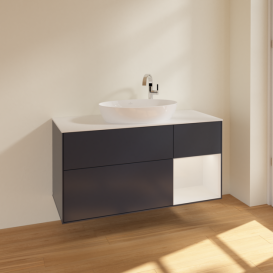 Тумба под раковину Villeroy & Boch Finion 120х50,1 см с подсветкой МДФ темно-синий матовый лак/стекло белое матовое F951GFHG