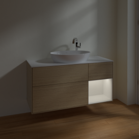 Тумба под раковину Villeroy & Boch Finion 120х50,1 см с подсветкой МДФ шпон дуба/стекло белое матовое F951GFPC