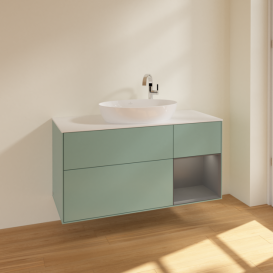 Тумба под раковину Villeroy & Boch Finion 120х50,1 см с подсветкой МДФ оливковый матовый лак/стекло белое матовое F951GKGM