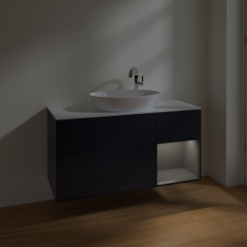 Тумба под раковину Villeroy & Boch Finion 120х50,1 см с подсветкой МДФ темно-синий матовый лак/стекло белое матовое F951GKHG