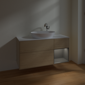 Тумба под раковину Villeroy & Boch Finion 120х50,1 см с подсветкой МДФ шпон дуба/стекло белое матовое F951GKPC