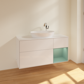 Тумба под раковину Villeroy & Boch Finion 120х50,1 см с подсветкой МДФ глянцевый белый лак/стекло белое матовое F951GMGF