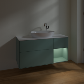 Тумба под раковину Villeroy & Boch Finion 120х50,1 см с подсветкой МДФ оливковый матовый лак/стекло белое матовое F951GMGM
