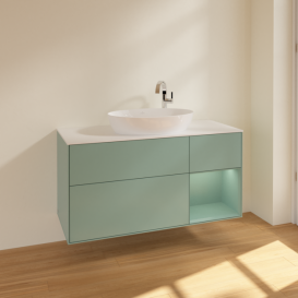 Тумба под раковину Villeroy & Boch Finion 120х50,1 см с подсветкой МДФ оливковый матовый лак/стекло белое матовое F951GMGM