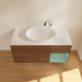 Тумба под раковину Villeroy & Boch Finion 120х50,1 см с подсветкой МДФ шпон грецкого ореха/стекло белое матовое F951GMGN