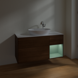 Тумба под раковину Villeroy & Boch Finion 120х50,1 см с подсветкой МДФ шпон грецкого ореха/стекло белое матовое F951GMGN