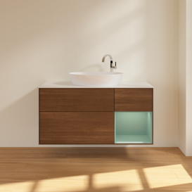 Тумба под раковину Villeroy & Boch Finion 120х50,1 см с подсветкой МДФ шпон грецкого ореха/стекло белое матовое F951GMGN