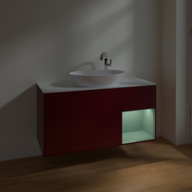 Тумба под раковину Villeroy & Boch Finion 120х50,1 см с подсветкой МДФ пион матовый лак/стекло белое матовое F951GMHB