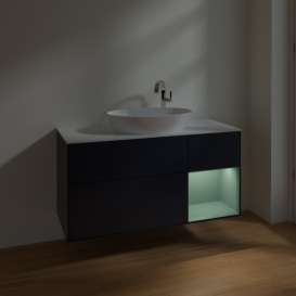 Тумба под раковину Villeroy & Boch Finion 120х50,1 см с подсветкой МДФ темно-синий матовый лак/стекло белое матовое F951GMHG