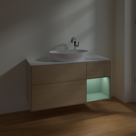 Тумба под раковину Villeroy & Boch Finion 120х50,1 см с подсветкой МДФ шпон дуба/стекло белое матовое F951GMPC