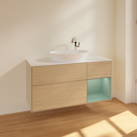 Тумба под раковину Villeroy & Boch Finion 120х50,1 см с подсветкой МДФ шпон дуба/стекло белое матовое F951GMPC