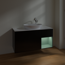 Тумба под раковину Villeroy & Boch Finion 120х50,1 см с подсветкой МДФ черный матовый лак/стекло белое матовое F951GMPD