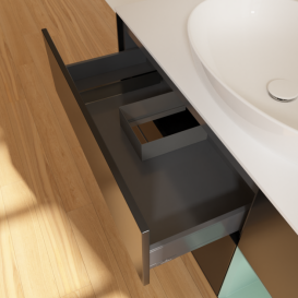 Тумба под раковину Villeroy & Boch Finion 120х50,1 см с подсветкой МДФ черный матовый лак/стекло белое матовое F951GMPD