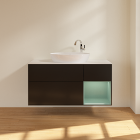 Тумба под раковину Villeroy & Boch Finion 120х50,1 см с подсветкой МДФ черный матовый лак/стекло белое матовое F951GMPD