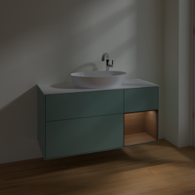 Тумба под раковину Villeroy & Boch Finion 120х50,1 см с подсветкой МДФ оливковый матовый лак/стекло белое матовое F951GNGM