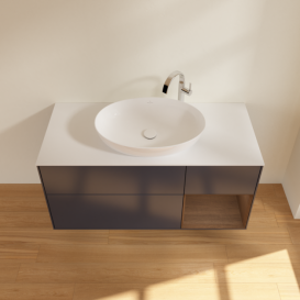 Тумба под раковину Villeroy & Boch Finion 120х50,1 см с подсветкой МДФ темно-синий матовый лак/стекло белое матовое F951GNHG