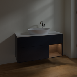 Тумба под раковину Villeroy & Boch Finion 120х50,1 см с подсветкой МДФ темно-синий матовый лак/стекло белое матовое F951GNHG