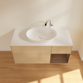 Тумба под раковину Villeroy & Boch Finion 120х50,1 см с подсветкой МДФ шпон дуба/стекло белое матовое F951GNPC