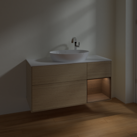 Тумба под раковину Villeroy & Boch Finion 120х50,1 см с подсветкой МДФ шпон дуба/стекло белое матовое F951GNPC