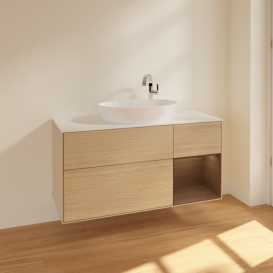 Тумба под раковину Villeroy & Boch Finion 120х50,1 см с подсветкой МДФ шпон дуба/стекло белое матовое F951GNPC