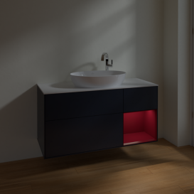 Тумба под раковину Villeroy & Boch Finion 120х50,1 см с подсветкой МДФ темно-синий матовый лак/стекло белое матовое F951HBHG