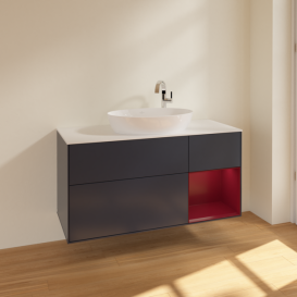 Тумба под раковину Villeroy & Boch Finion 120х50,1 см с подсветкой МДФ темно-синий матовый лак/стекло белое матовое F951HBHG