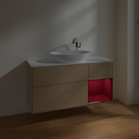 Тумба под раковину Villeroy & Boch Finion 120х50,1 см с подсветкой МДФ шпон дуба/стекло белое матовое F951HBPC