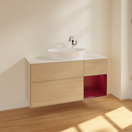 Тумба под раковину Villeroy & Boch Finion 120х50,1 см с подсветкой МДФ шпон дуба/стекло белое матовое F951HBPC