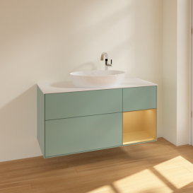 Тумба под раковину Villeroy & Boch Finion 120х50,1 см с подсветкой МДФ оливковый матовый лак/стекло белое матовое F951HFGM