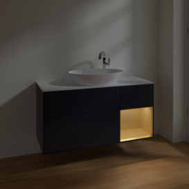 Тумба под раковину Villeroy & Boch Finion 120х50,1 см с подсветкой МДФ темно-синий матовый лак/стекло белое матовое F951HFHG