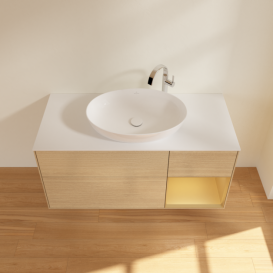 Тумба под раковину Villeroy & Boch Finion 120х50,1 см с подсветкой МДФ шпон дуба/стекло белое матовое F951HFPC