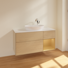 Тумба под раковину Villeroy & Boch Finion 120х50,1 см с подсветкой МДФ шпон дуба/стекло белое матовое F951HFPC